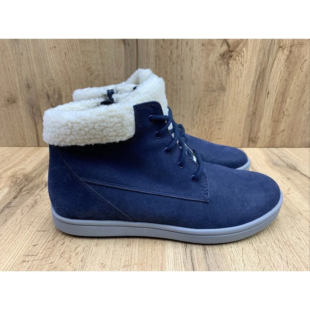 Cloudsteppers By Clarks Boots Step Flow Jay Faux Lined  Zip Lace Up Navy  10 M